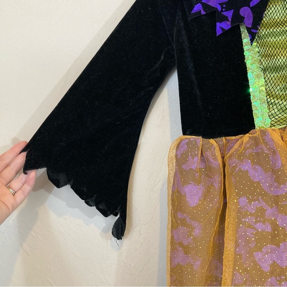 Girls Witch Black Orange Halloween Bats Costume - Picture 9 of 9